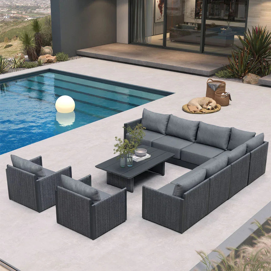 PURPLE LEAF Sanori L-Shaped Patio Couch Set Modular Sofa with Grey Cushions for Backyard