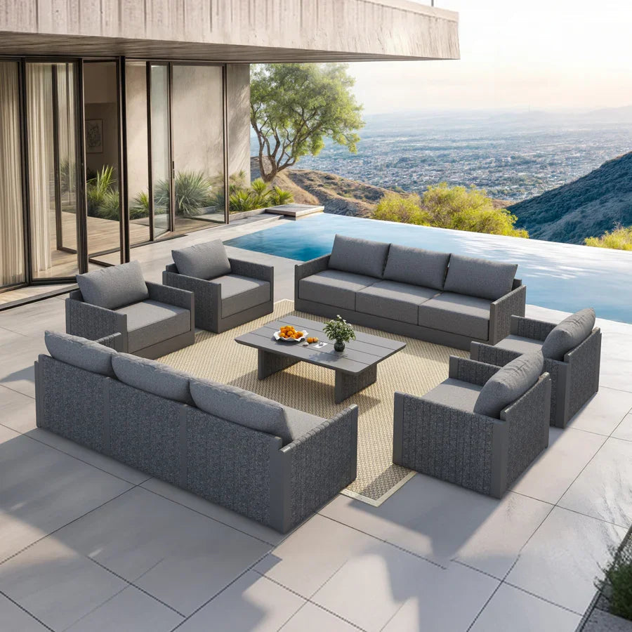 PURPLE LEAF Sanori Grey Symmetrical Outdoor Sectional  Modular Design with Cushions and Ottoman for Porch