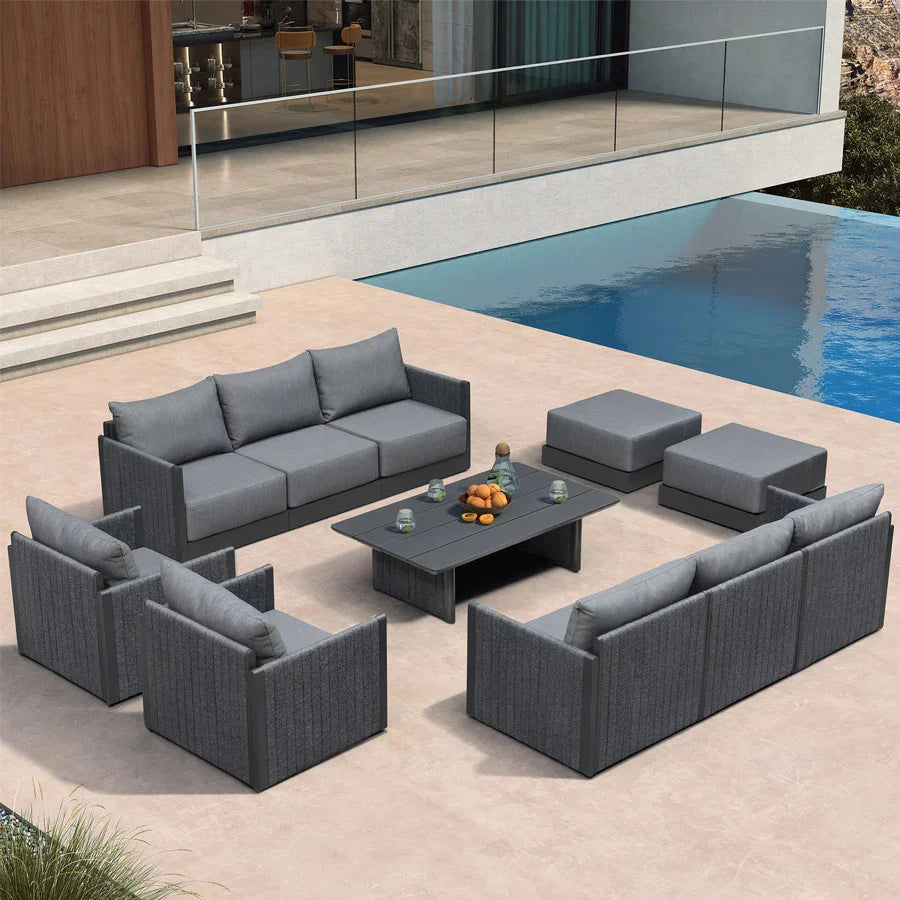 PURPLE LEAF Sanori L-Shaped Patio Couch Set Modular Sofa with Grey Cushions for Backyard