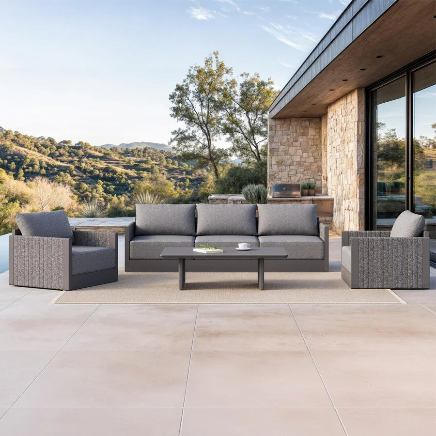 PURPLE LEAF Sanori L-Shaped Patio Couch Set Modular Sofa with Grey Cushions for Backyard