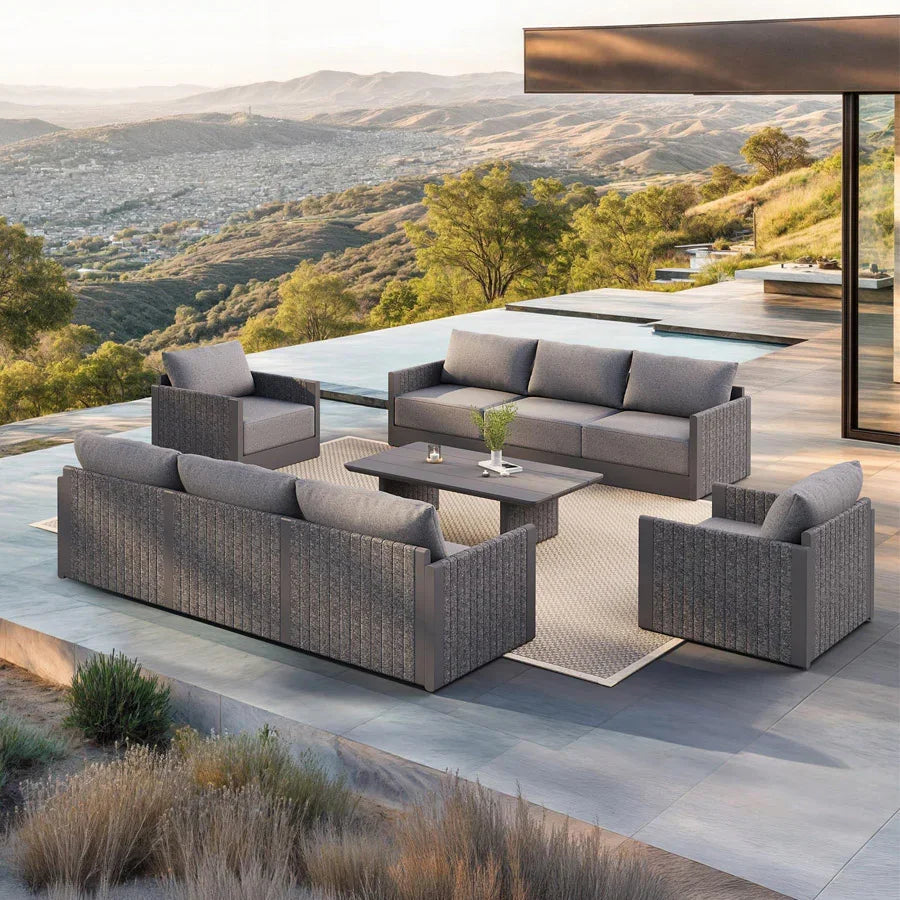 PURPLE LEAF Sanori L-Shaped Patio Couch Set Modular Sofa with Grey Cushions for Backyard