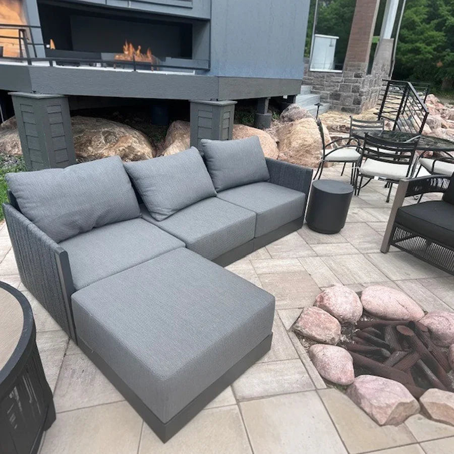 PURPLE LEAF Athena Louvered Pergola Modern Grey Pergola White Roof with Sanori Patio Couch Set Modular Sofas for Deck Backyard Garden