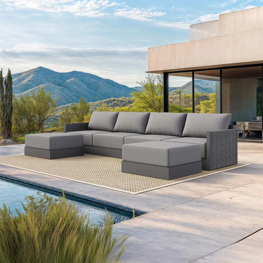 PURPLE LEAF Sanori L-Shaped Patio Couch Set Modular Sofa with Grey Cushions for Backyard