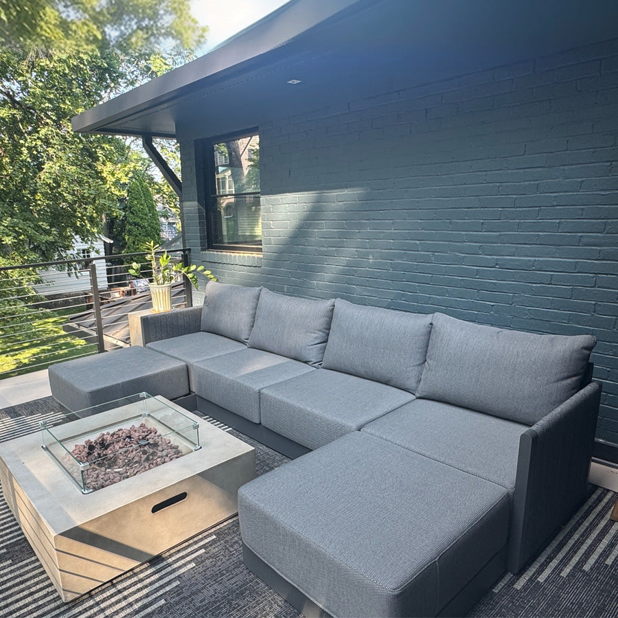 PURPLE LEAF Sanori Grey Symmetrical Outdoor Sectional  Modular Design with Cushions and Ottoman for Porch
