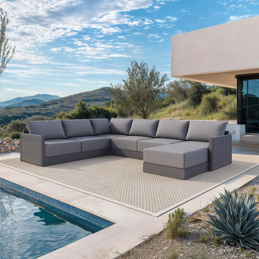 PURPLE LEAF Sanori L-Shaped Patio Couch Set Modular Sofa with Grey Cushions for Backyard
