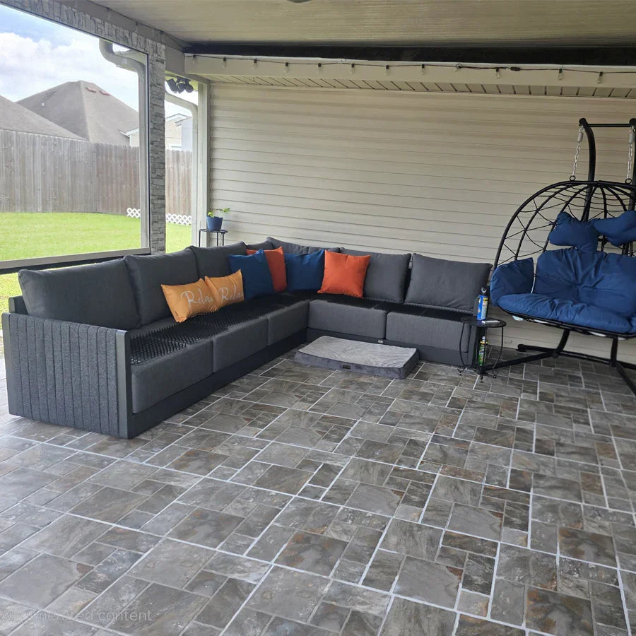 PURPLE LEAF Sanori L-Shaped Patio Couch Set Modular Sofa with Grey Cushions for Backyard