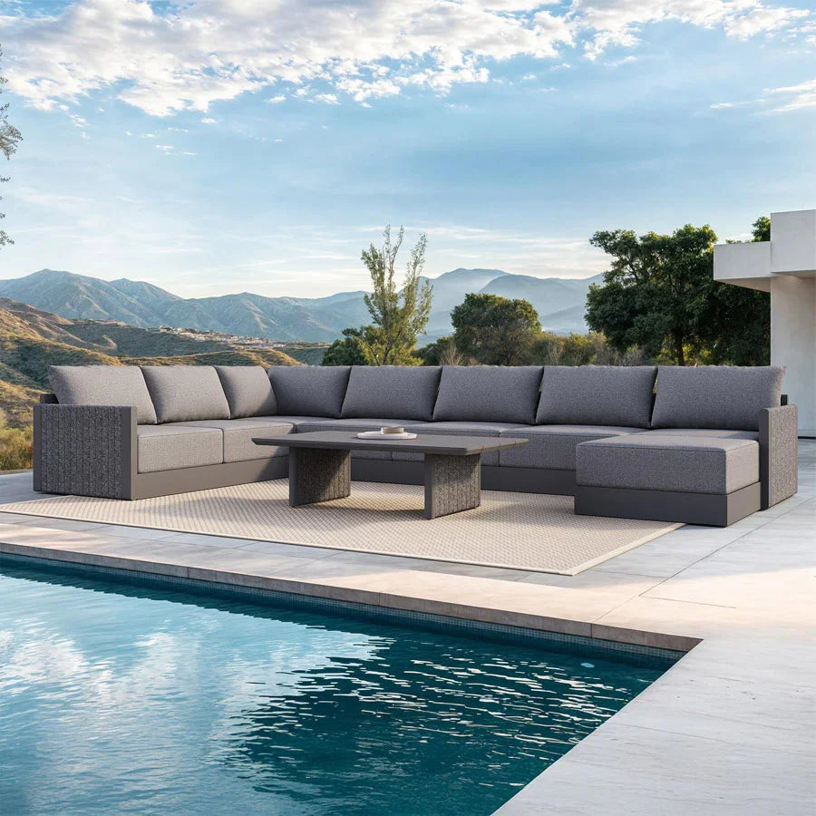 PURPLE LEAF Sanori L-Shaped Patio Couch Set Modular Sofa with Grey Cushions for Backyard