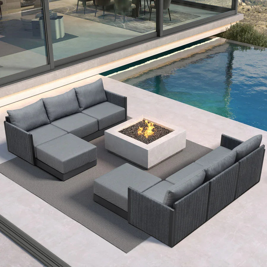 PURPLE LEAF Sanori L-Shaped Patio Couch Set Modular Sofa with Grey Cushions for Backyard