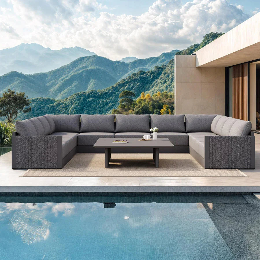 PURPLE LEAF Sanori L-Shaped Patio Couch Set Modular Sofa with Grey Cushions for Backyard