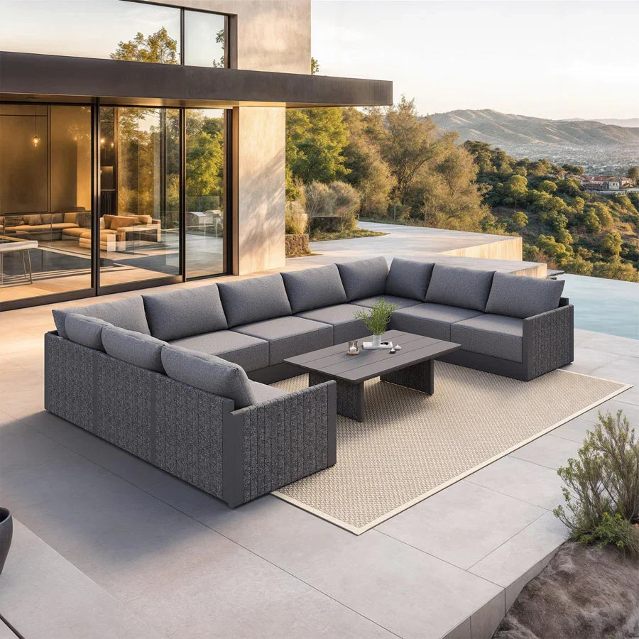 PURPLE LEAF Sanori L-Shaped Patio Couch Set Modular Sofa with Grey Cushions for Backyard