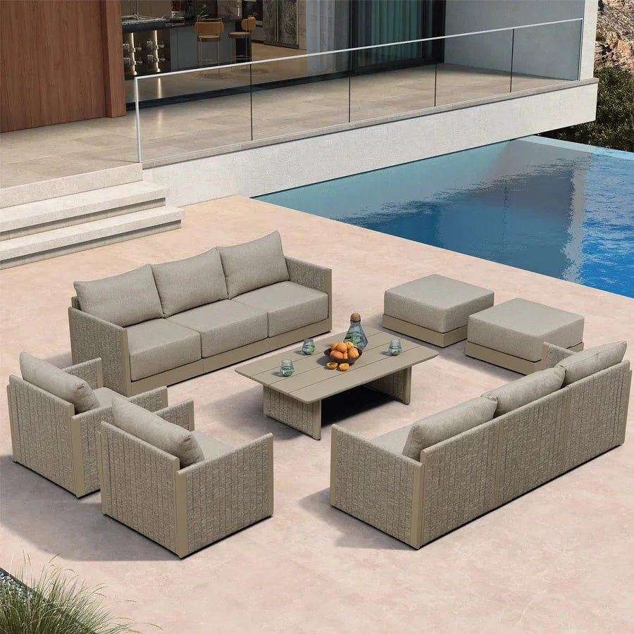 PURPLE LEAF Sanori Classical with Table Beige Patio Conversation Set with Cushions for Poolside