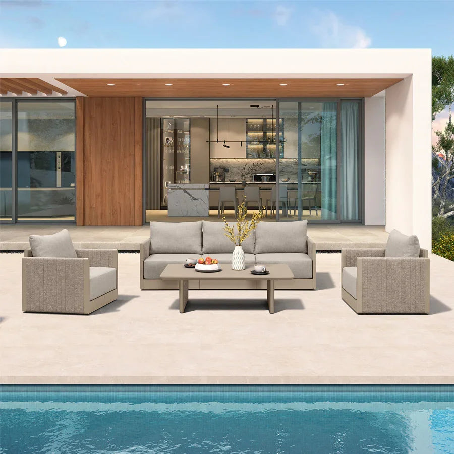 PURPLE LEAF Sanori Classical with Table Beige Patio Conversation Set with Cushions for Poolside