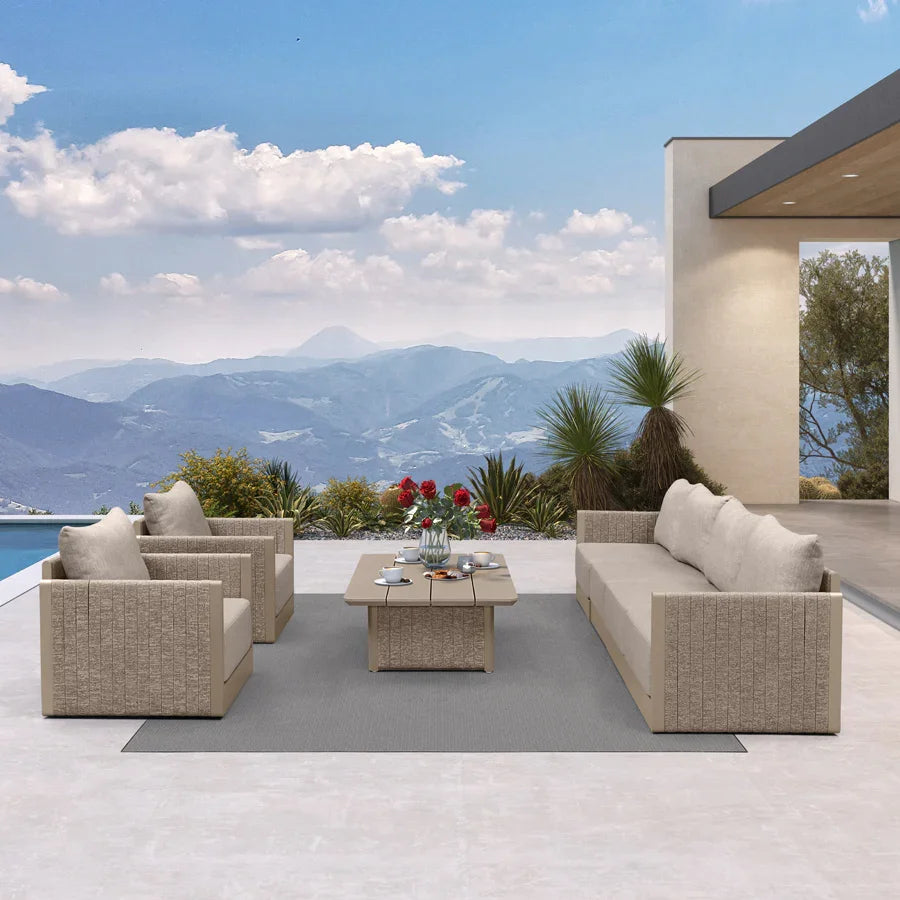 PURPLE LEAF Sanori L-Shaped Patio Couch Set Modular Sofa with Beige Cushions for Backyard