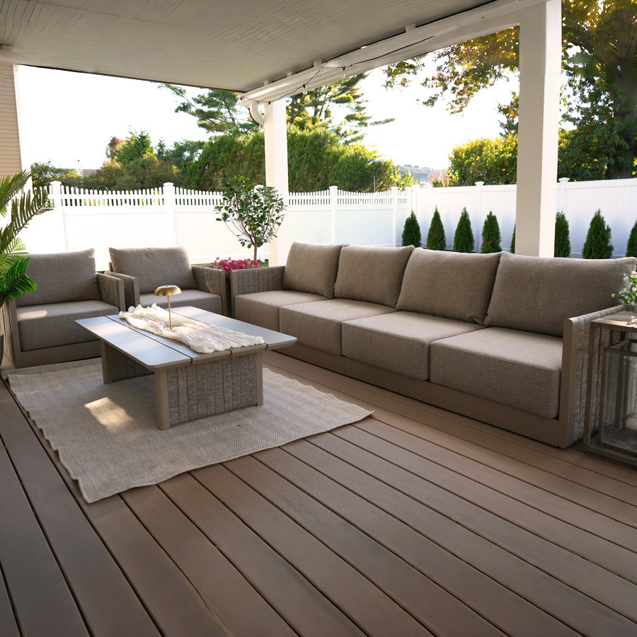 PURPLE LEAF Sanori Classical with Table Beige Patio Conversation Set with Cushions for Poolside