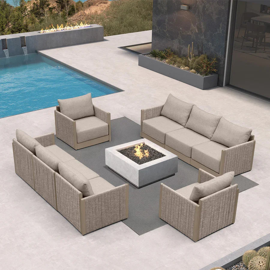 PURPLE LEAF Sanori Classical without Table Beige Patio Conversation Set with Cushions for Deck