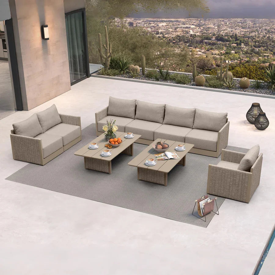PURPLE LEAF Sanori Classical with Table Beige Patio Conversation Set with Cushions for Poolside