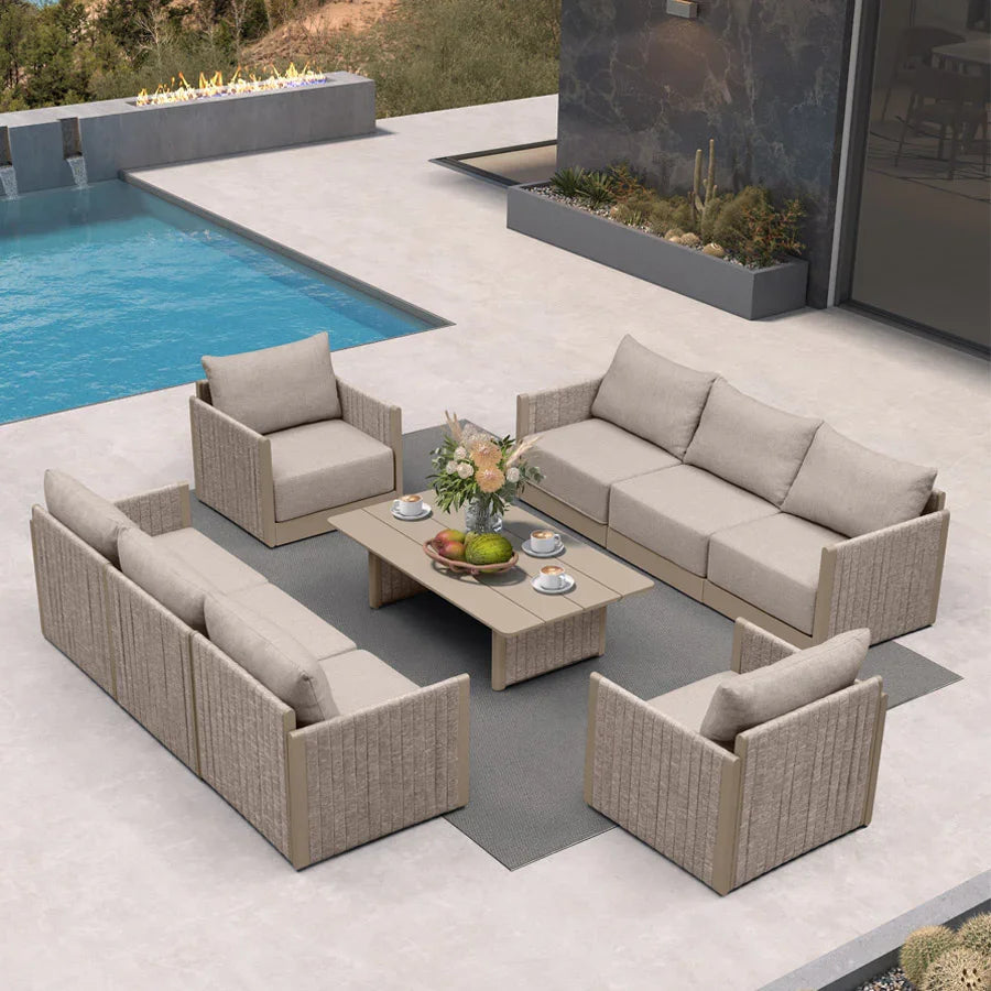 PURPLE LEAF Sanori Classical with Table Beige Patio Conversation Set with Cushions for Poolside