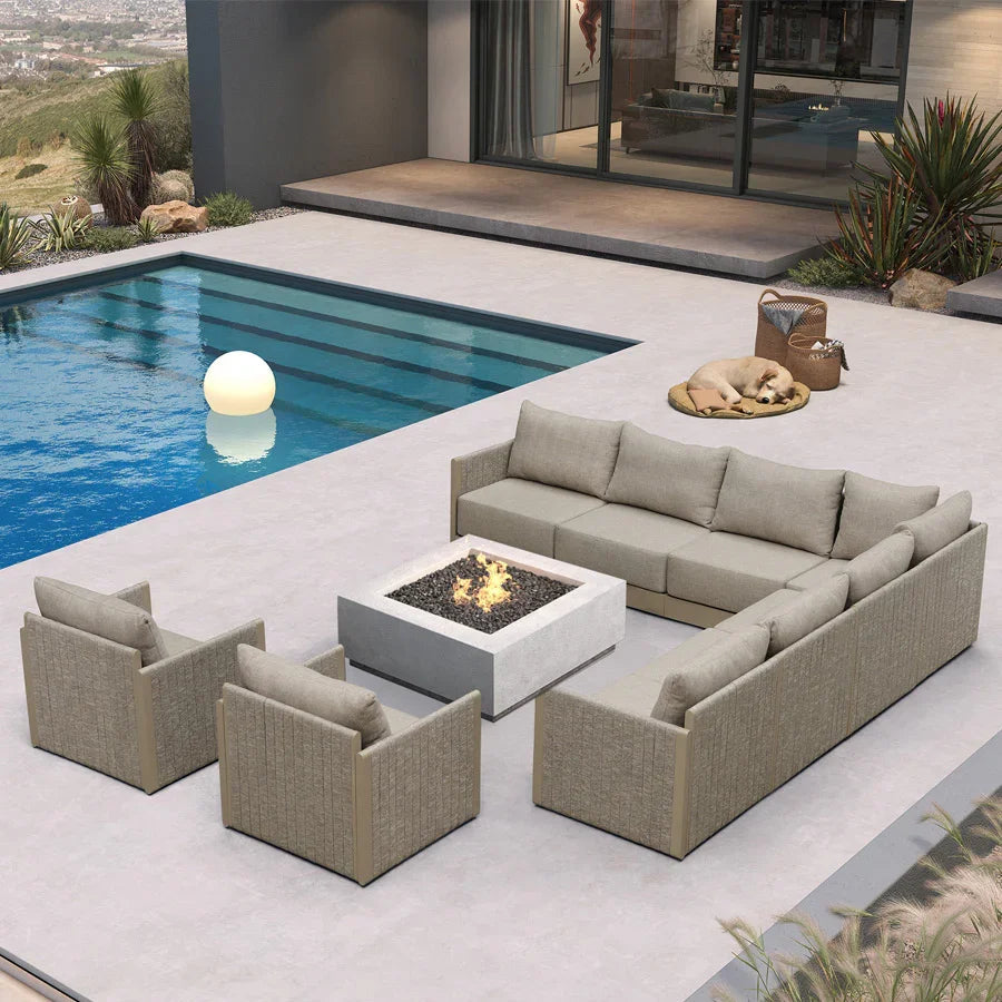 PURPLE LEAF Sanori Classical without Table Beige Patio Conversation Set with Cushions for Deck