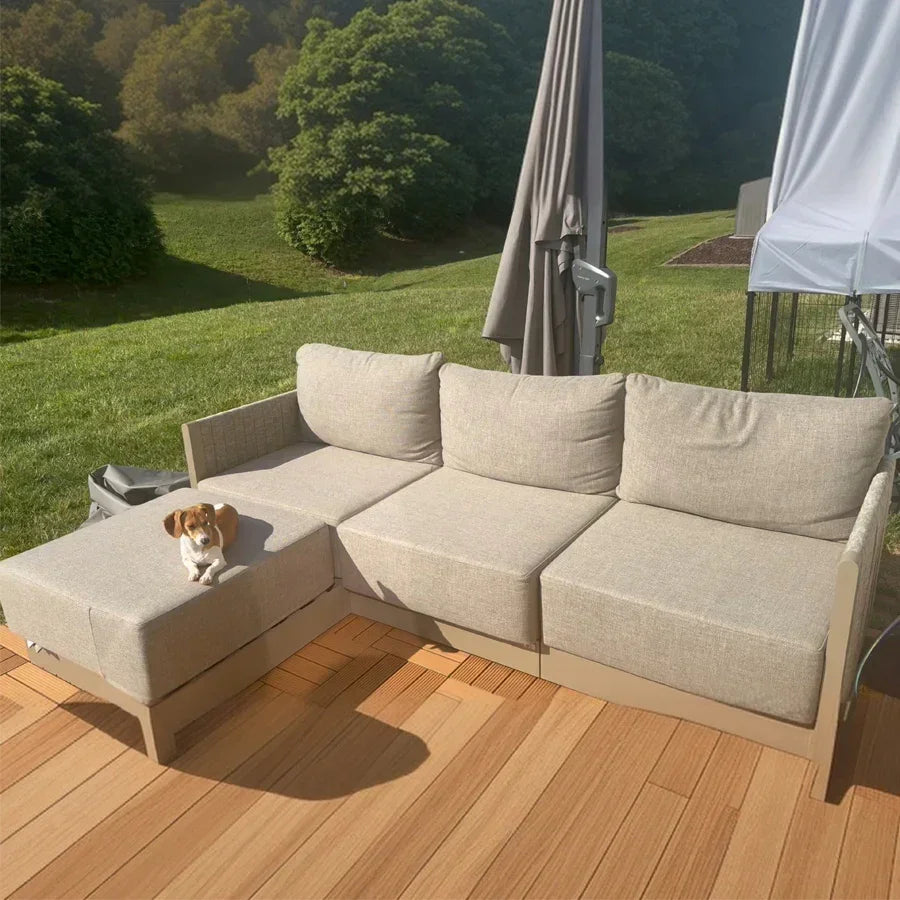 PURPLE LEAF Sanori U-Shaped Patio Couch Set Modular Sofa with Beige Cushions for Balcony