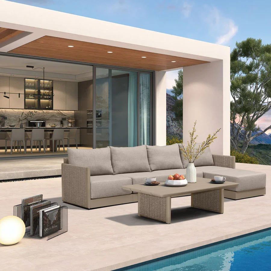 PURPLE LEAF Sanori L-Shaped Patio Couch Set Modular Sofa with Beige Cushions for Backyard