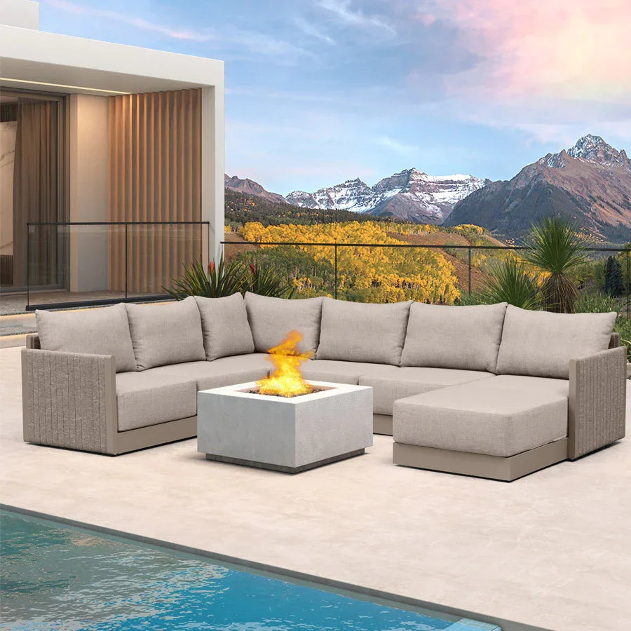 PURPLE LEAF Sanori L-Shaped Patio Couch Set Modular Sofa with Beige Cushions for Backyard