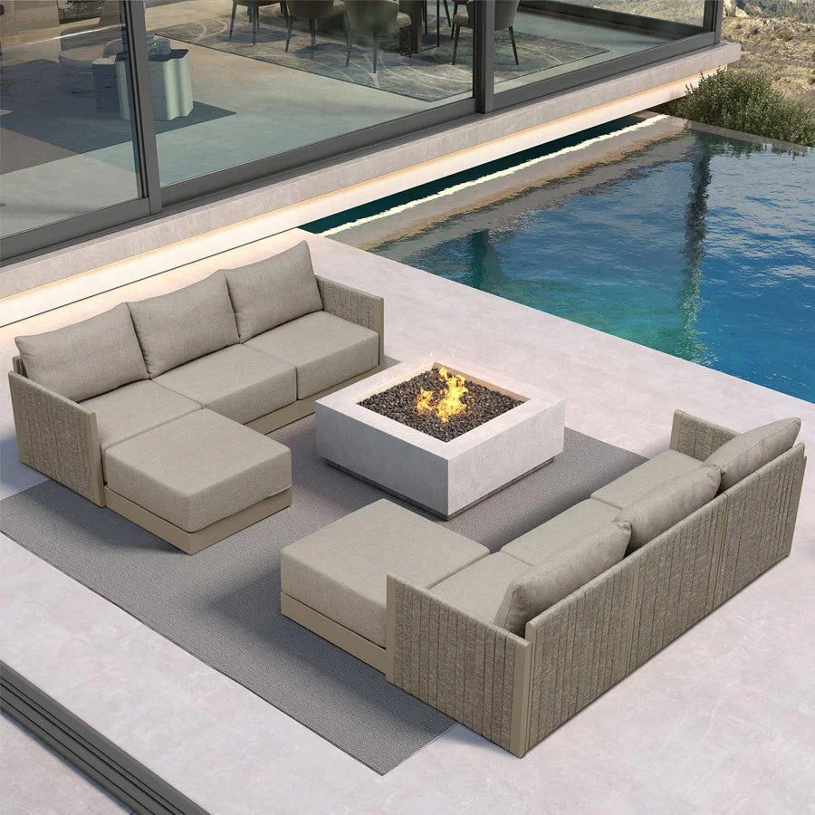 PURPLE LEAF Sanori L-Shaped Patio Couch Set Modular Sofa with Beige Cushions for Backyard
