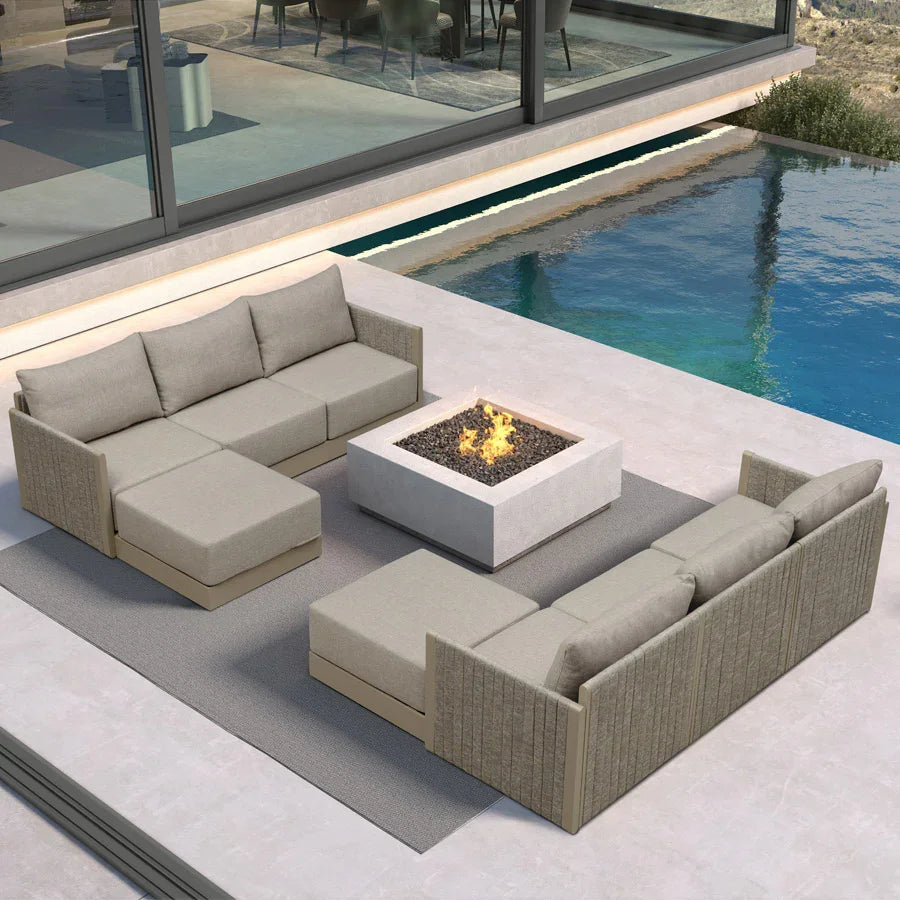 PURPLE LEAF Sanori Beige Symmetrical Outdoor Sectional  Modular Design with Cushions and Ottoman for Porch