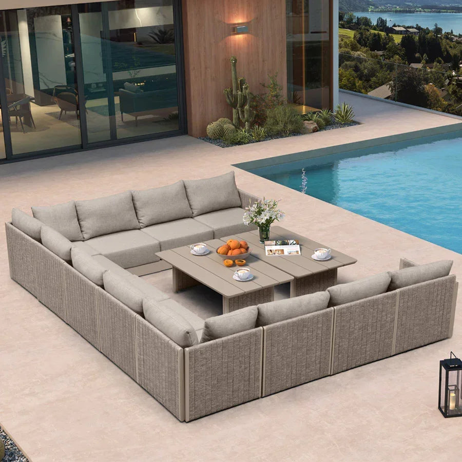 PURPLE LEAF Sanori L-Shaped Patio Couch Set Modular Sofa with Beige Cushions for Backyard