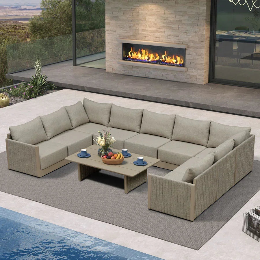 PURPLE LEAF Sanori L-Shaped Patio Couch Set Modular Sofa with Beige Cushions for Backyard