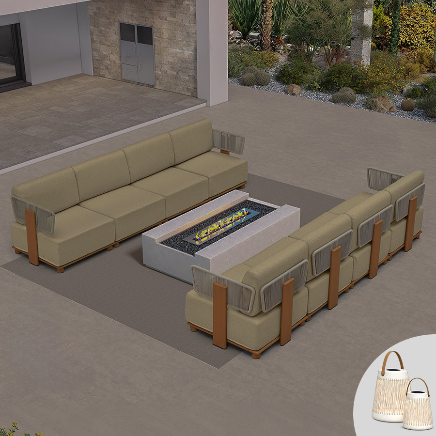 PURPLE LEAF Breck Open-End Modular Outdoor Sectional with Wood-Grain Aluminum Frame and Thick Teak-Colored Cushions for Open-Air Comfort