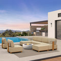PURPLE LEAF Breck Enclosed Modular Outdoor Sectional with Wood-Grain Aluminum Frame and Thick Teak-Colored Cushions for Modern Outdoor Deck