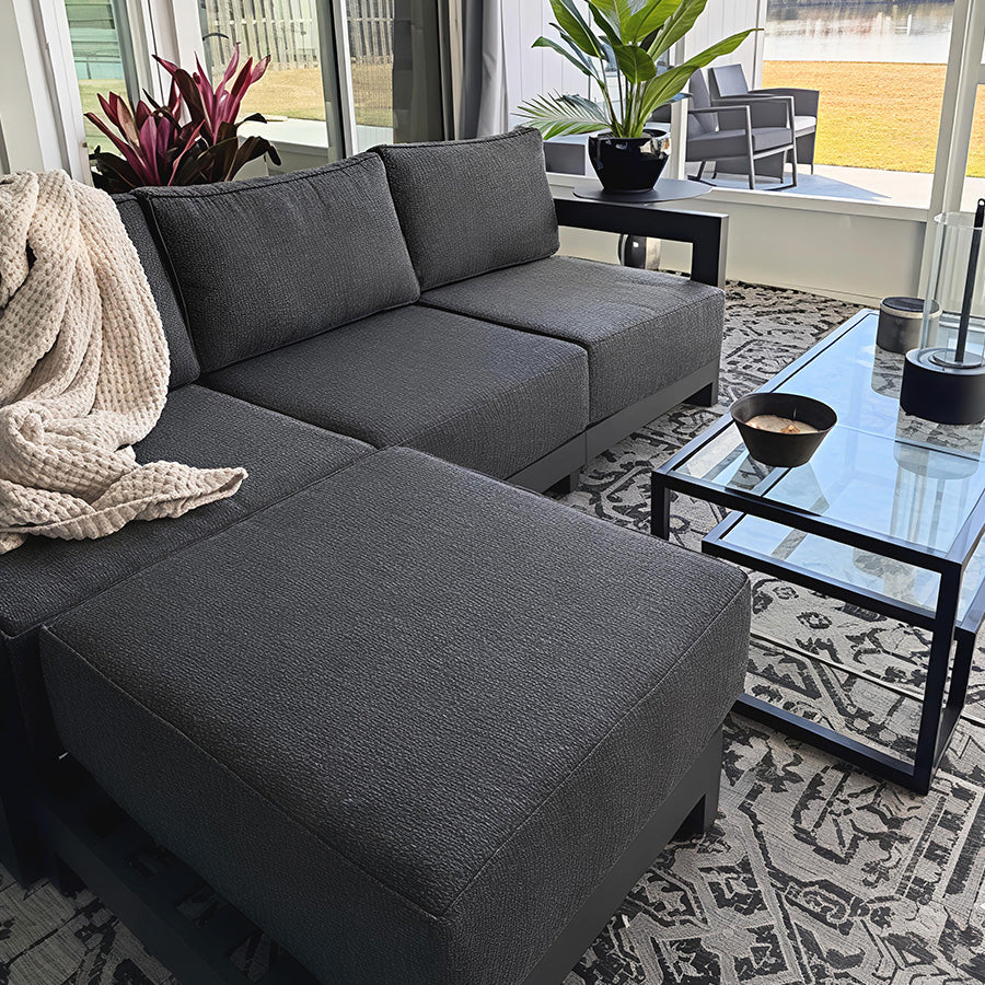 PURPLE LEAF Caesar L-shaped Patio Conversation Set with Grey Cushion Pillows and Ottoman Couch for Backyard Porch