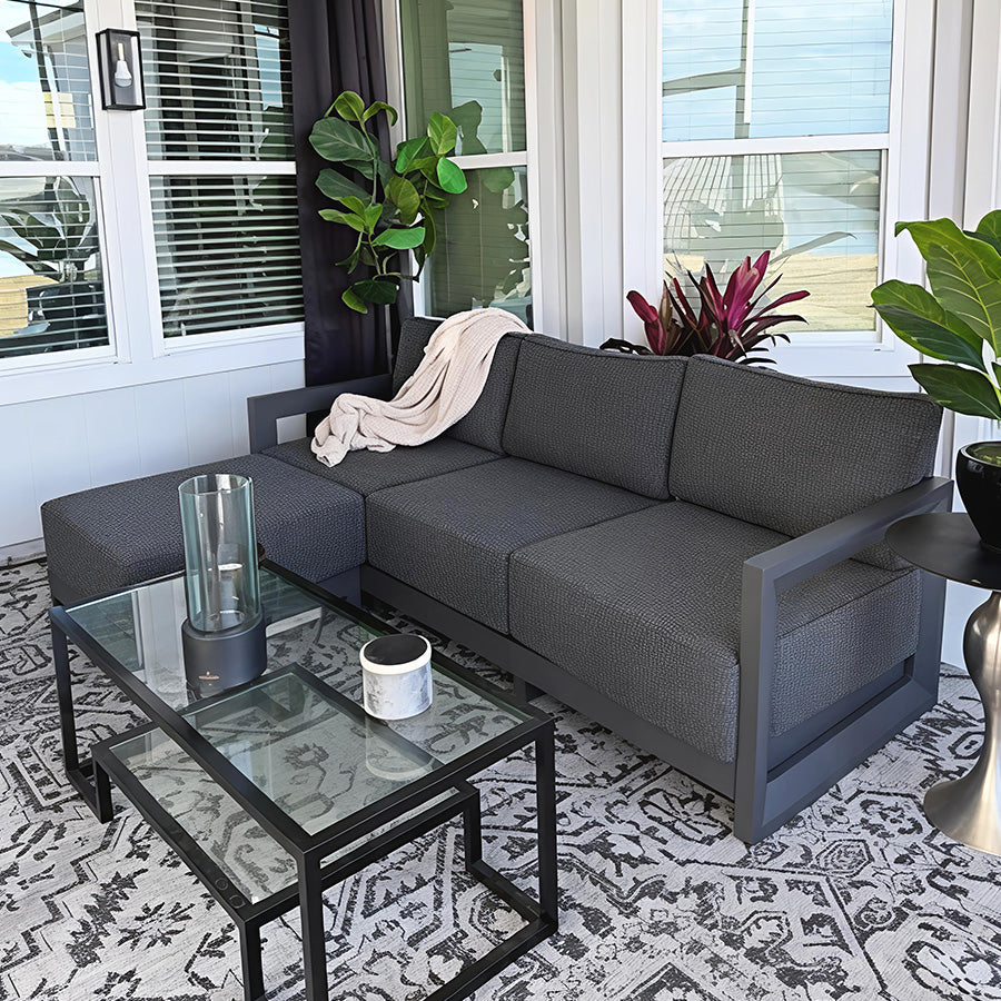 PURPLE LEAF Caesar L-shaped Patio Conversation Set with Grey Cushion Pillows and Ottoman Couch for Backyard Porch