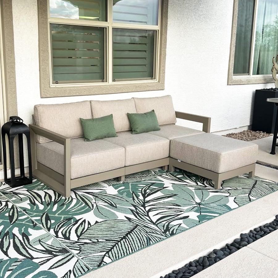 PURPLE LEAF Caesar – Ensemble salon de terrasse en L avec coussins et oreillers kaki, canapé et ottoman pour jardin et porche