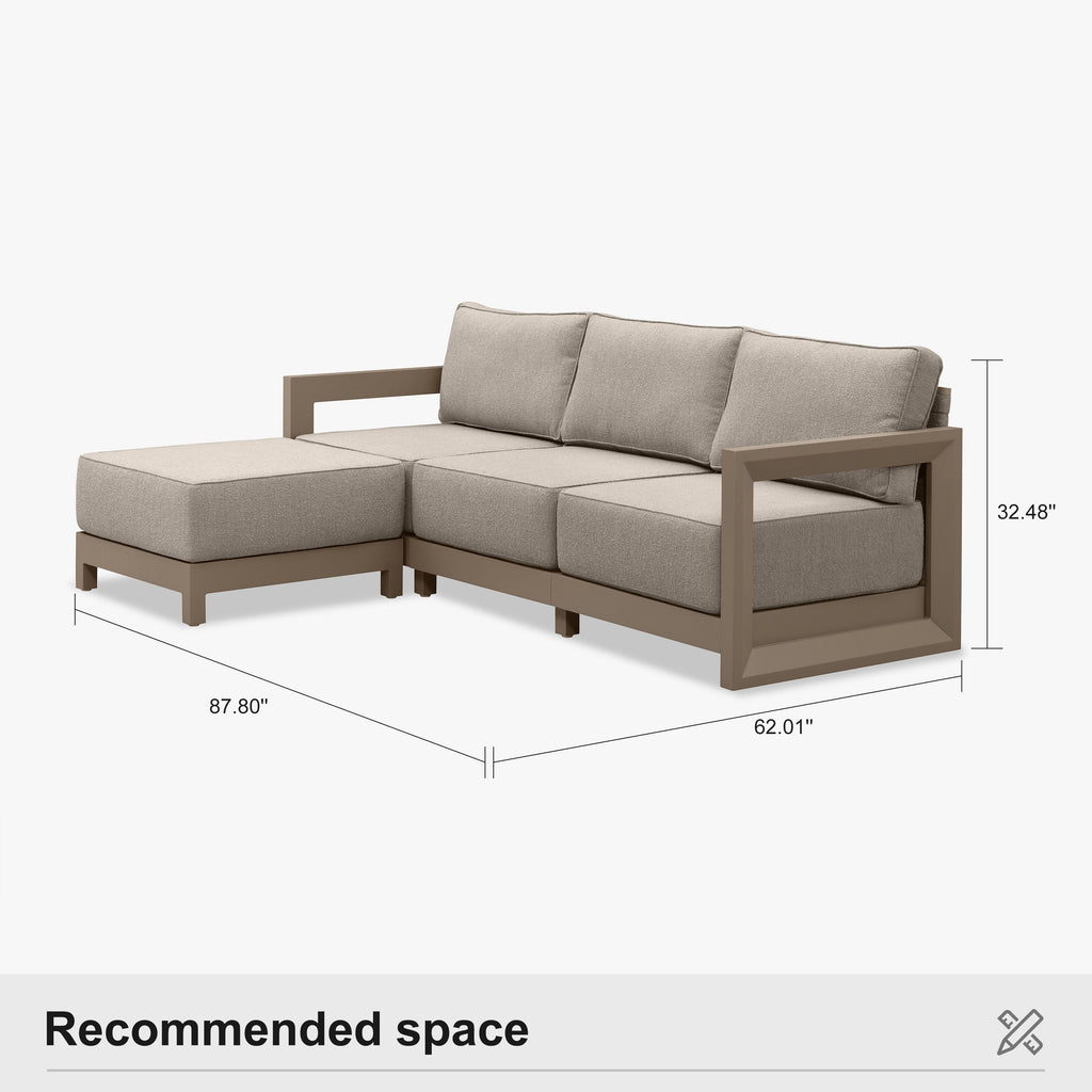 PURPLE LEAF Caesar – Ensemble salon de terrasse en L avec coussins et oreillers kaki, canapé et ottoman pour jardin et porche