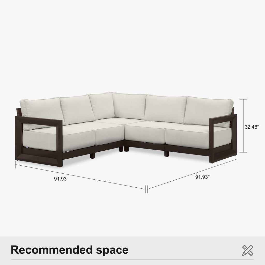 PURPLE LEAF Caesar L-shaped Patio Conversation Set with Bronze Cushion Pillows and Ottoman Couch for Backyard Porch