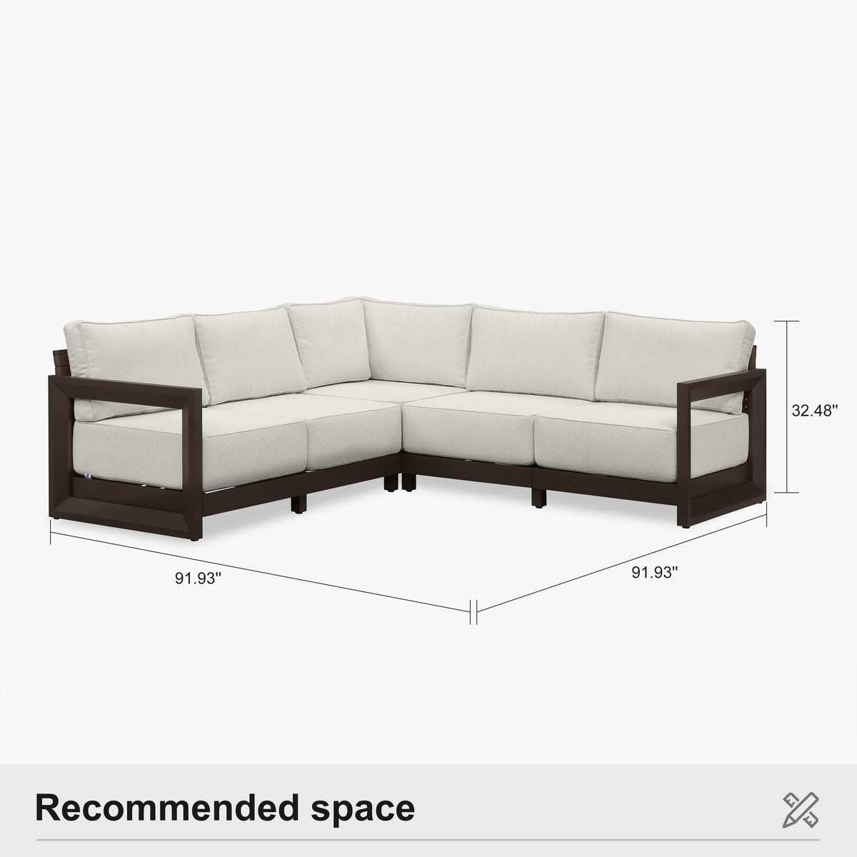PURPLE LEAF Caesar L-shaped Patio Conversation Set with Bronze Cushion Pillows and Ottoman Couch for Backyard Porch