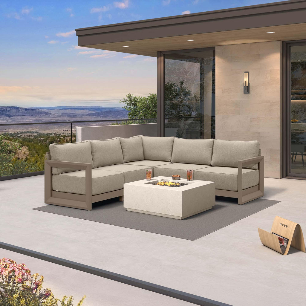 PURPLE LEAF Caesar – Ensemble salon de terrasse en L avec coussins et oreillers kaki, canapé et ottoman pour jardin et porche