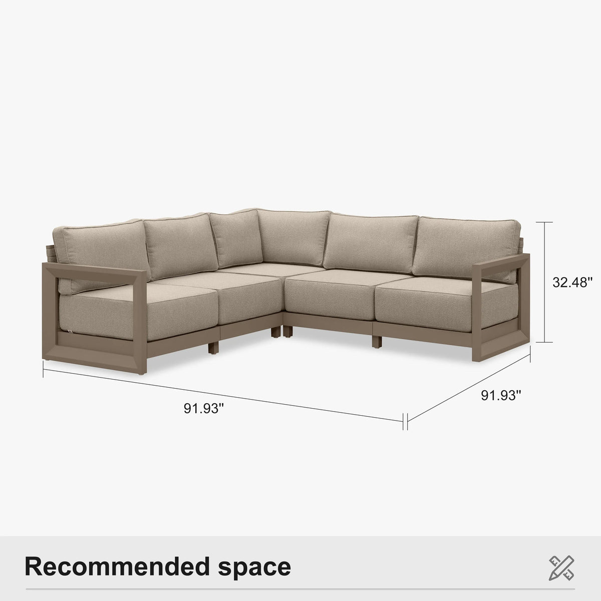 PURPLE LEAF Caesar – Ensemble salon de terrasse en L avec coussins et oreillers kaki, canapé et ottoman pour jardin et porche