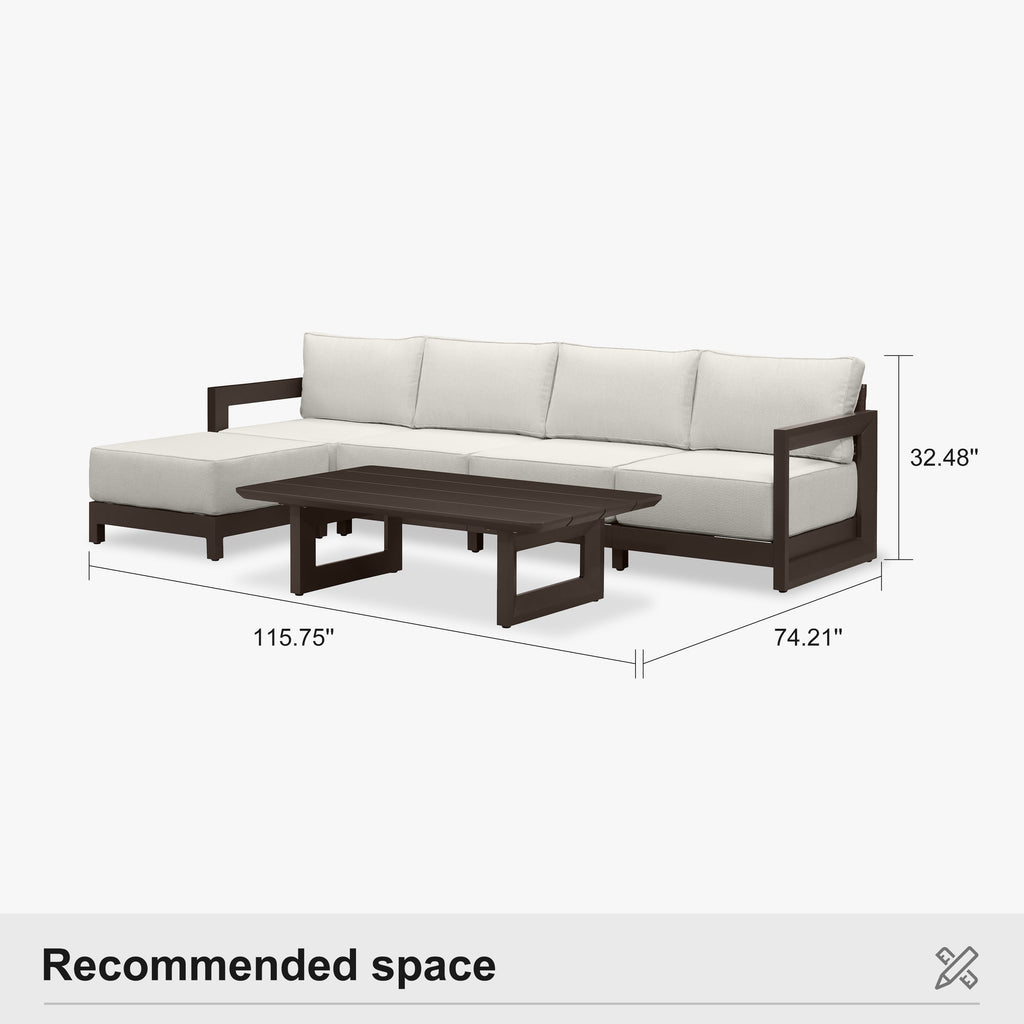 PURPLE LEAF Caesar L-shaped Patio Conversation Set with Bronze Cushion Pillows and Ottoman Couch for Backyard Porch