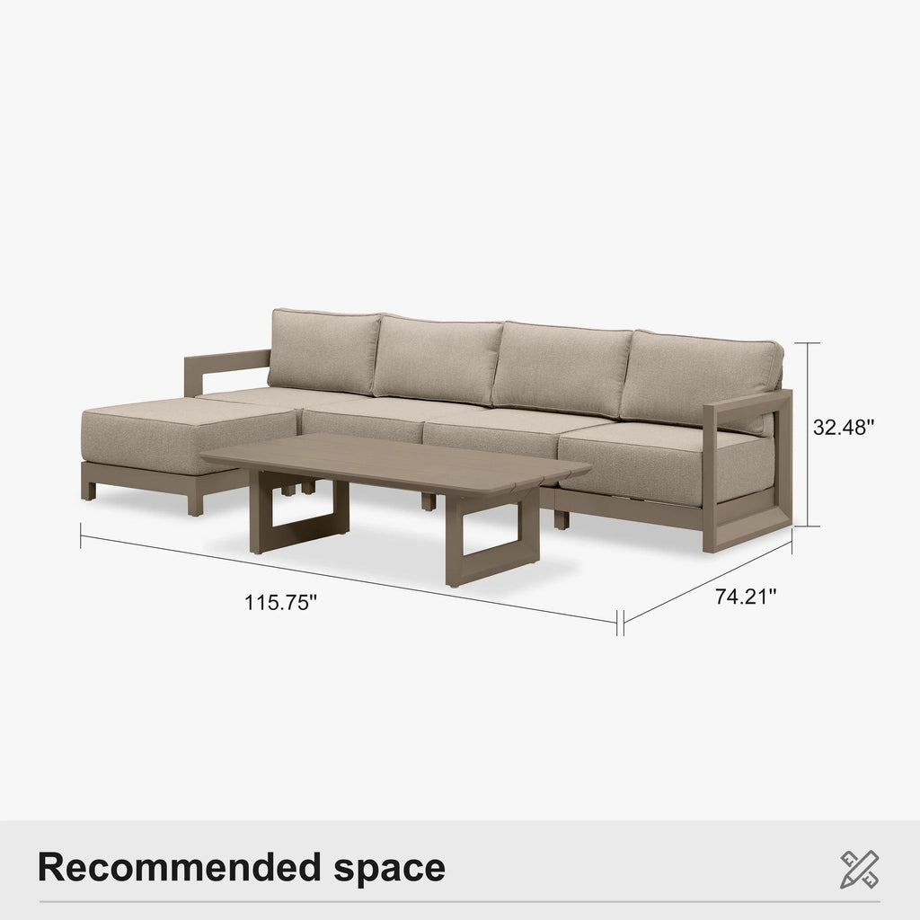 PURPLE LEAF Caesar – Ensemble salon de terrasse en L avec coussins et oreillers kaki, canapé et ottoman pour jardin et porche