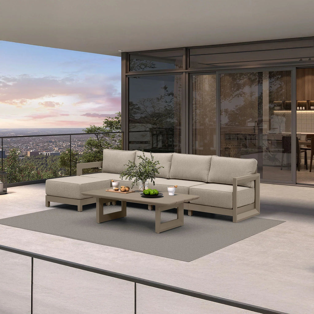 PURPLE LEAF Caesar – Ensemble salon de terrasse en L avec coussins et oreillers kaki, canapé et ottoman pour jardin et porche