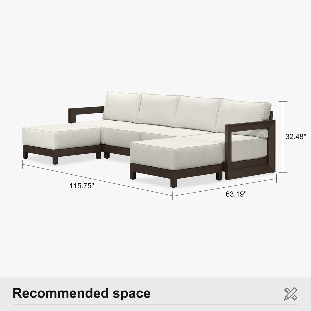 PURPLE LEAF Caesar U-Shaped Patio Conversation Set with Bronze Cushion Pillows and Ottoman Couch for Patio Backyard