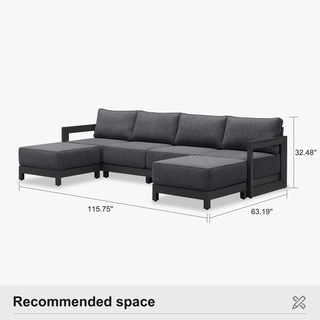 PURPLE LEAF Caesar U-Shaped Patio Conversation Set with Grey Cushion Pillows and Ottoman Couch for Patio Backyard
