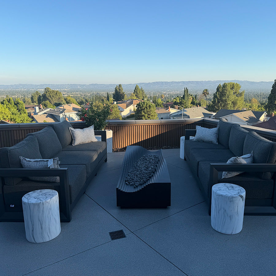 PURPLE LEAF Caesar Open-End Patio Conversation Set with Grey Cushion Pillows and Ottoman for Modern Outdoor Deck