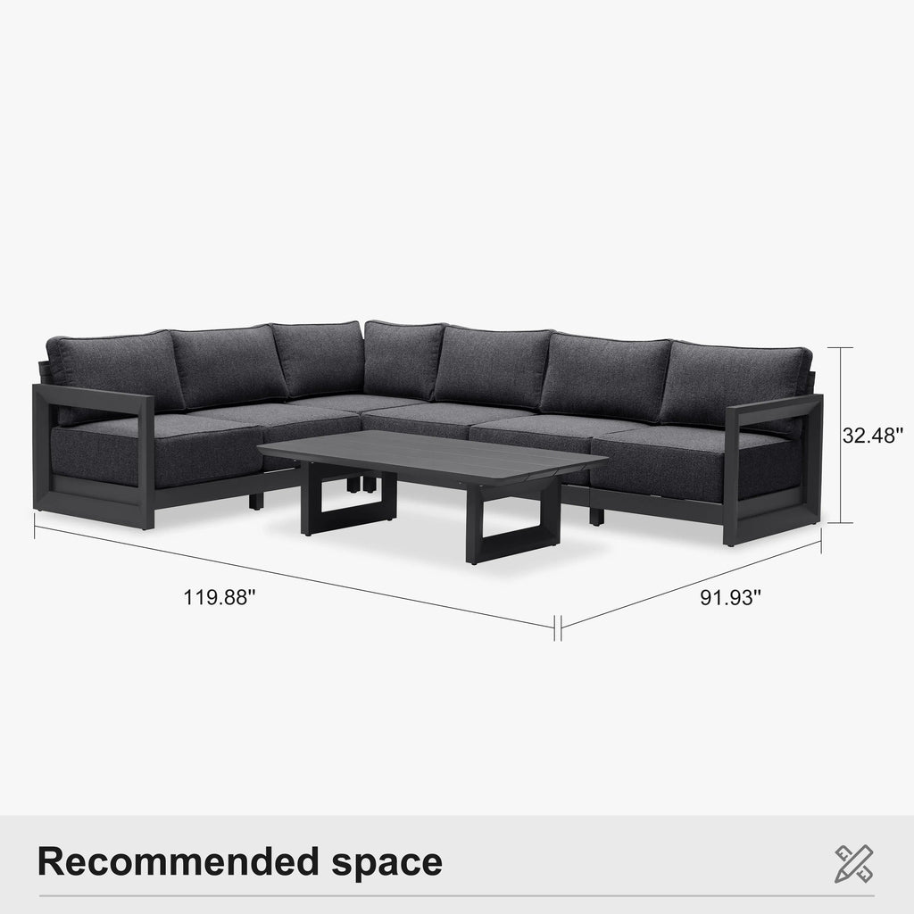 PURPLE LEAF Caesar L-shaped Patio Conversation Set with Grey Cushion Pillows and Ottoman Couch for Backyard Porch