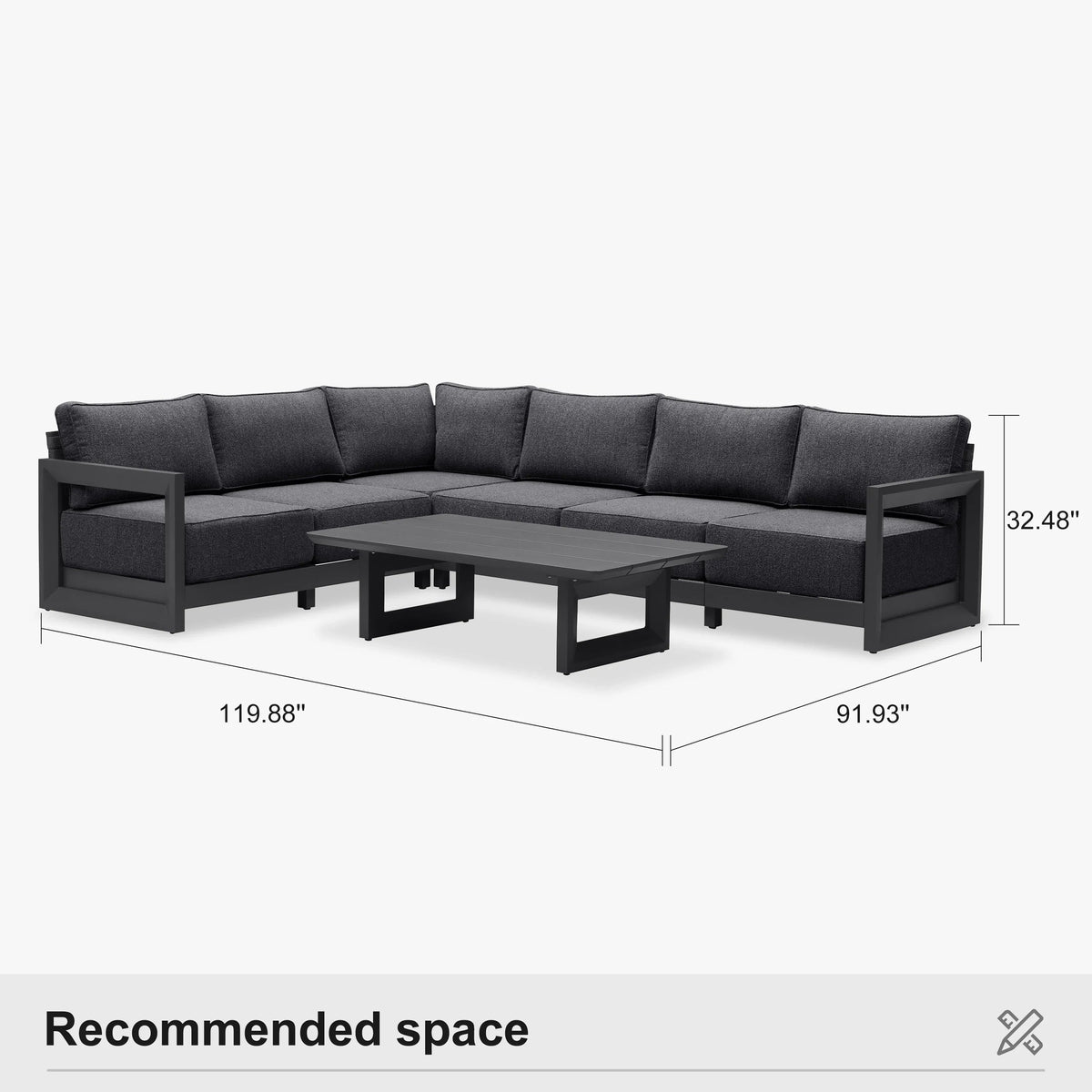 PURPLE LEAF Caesar L-shaped Patio Conversation Set with Grey Cushion Pillows and Ottoman Couch for Backyard Porch