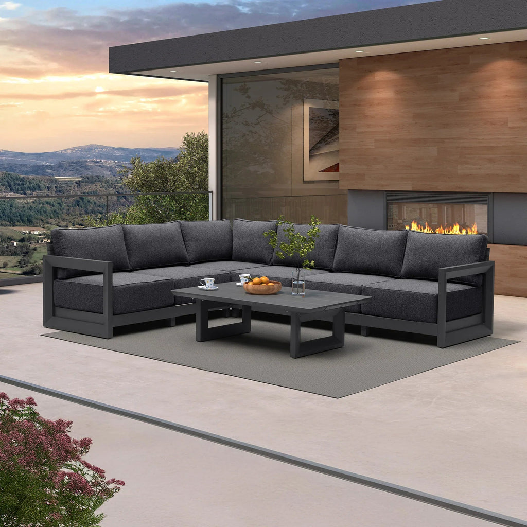PURPLE LEAF Caesar L-shaped Patio Conversation Set with Grey Cushion Pillows and Ottoman Couch for Backyard Porch