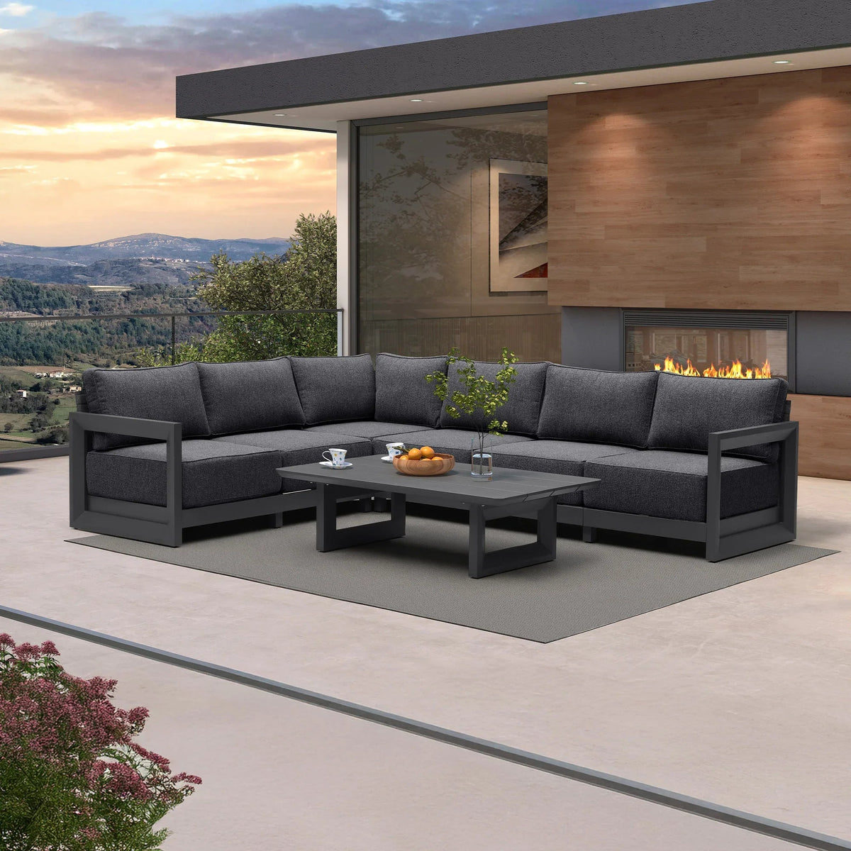 PURPLE LEAF Caesar L-shaped Patio Conversation Set with Grey Cushion Pillows and Ottoman Couch for Backyard Porch