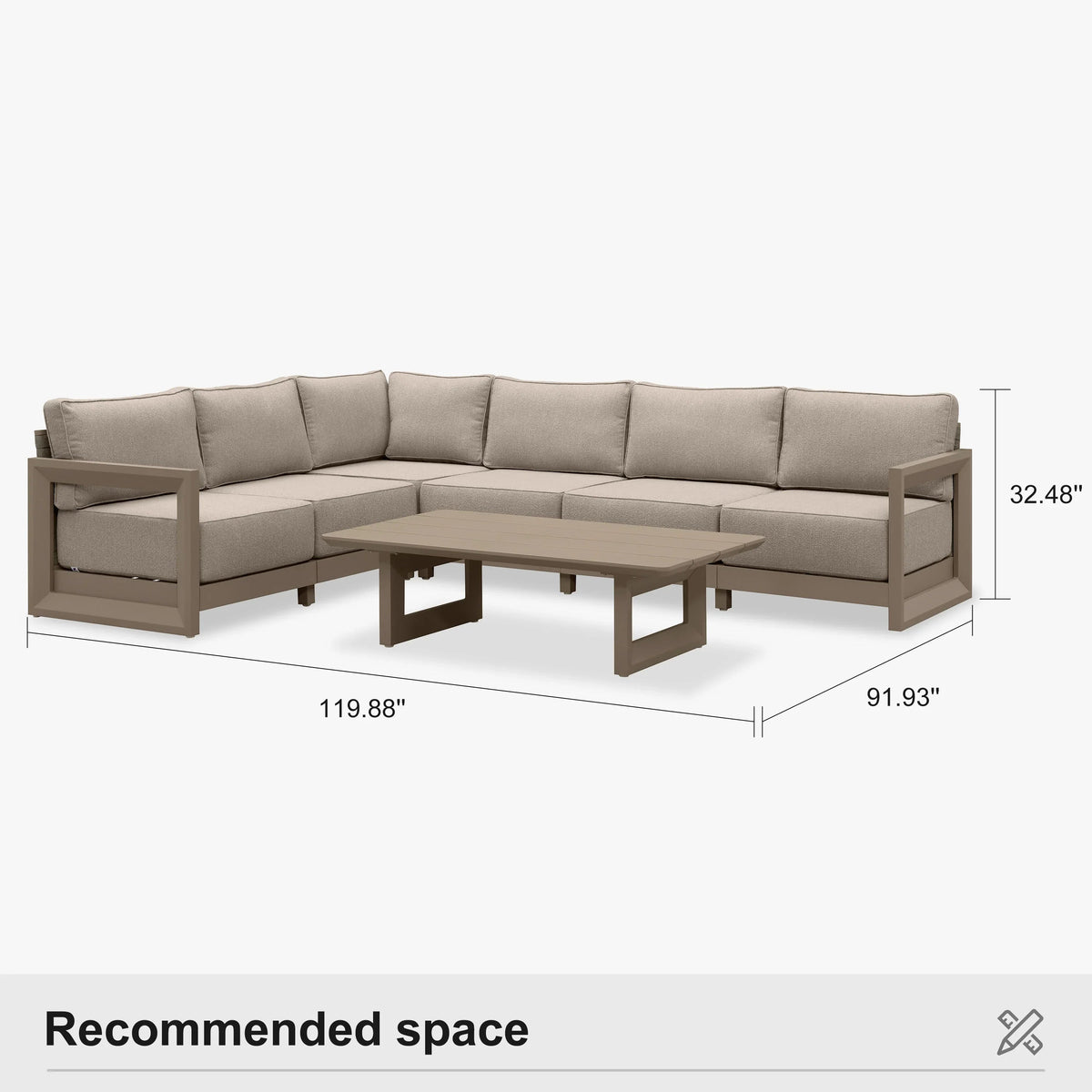 PURPLE LEAF Caesar – Ensemble salon de terrasse en L avec coussins et oreillers kaki, canapé et ottoman pour jardin et porche